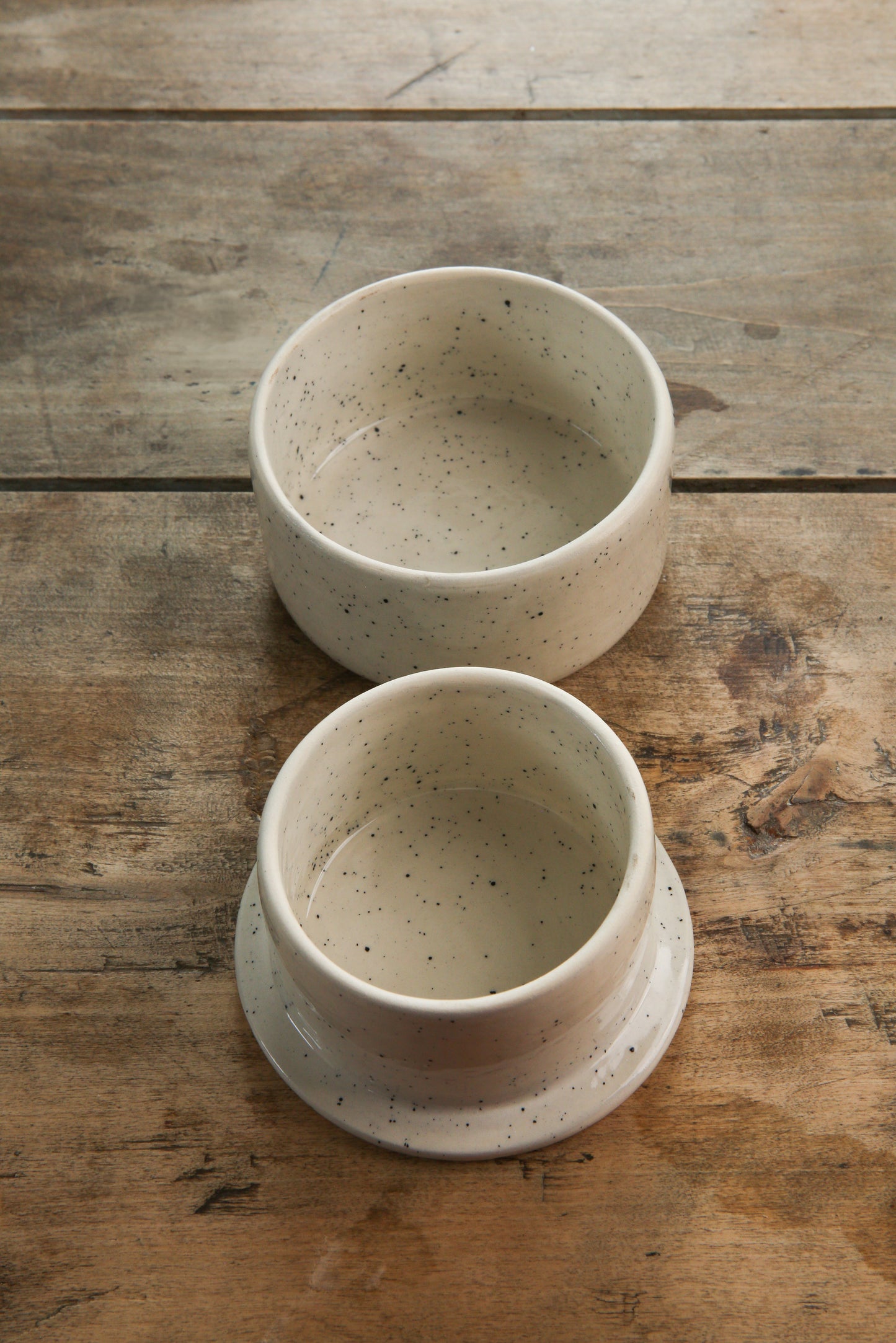 Ceramic French Butter Keeper – Glossy White Speckled Glaze