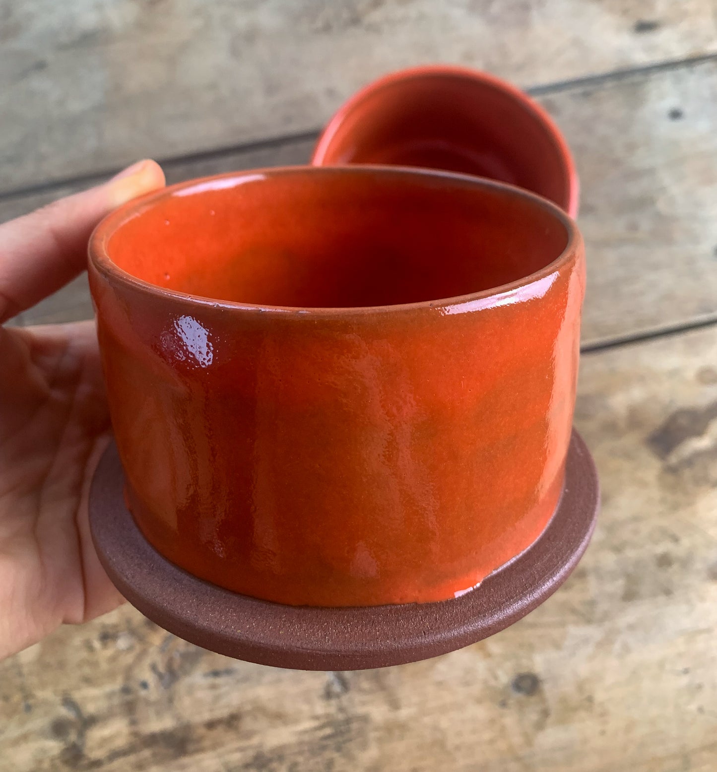 Ceramic French Butter Keeper – Terracotta Clay, Carrot Glaze, Family Size