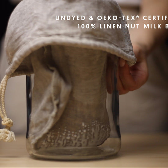 The Process of Making Homemade Oat Milk With the Help of Mildlee Linen Nut Milk Bag.